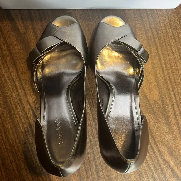 Calvin Klein 8.5 Randall Metallic Peep Open Toe Heels Stilettos - Picture 7 of 9
